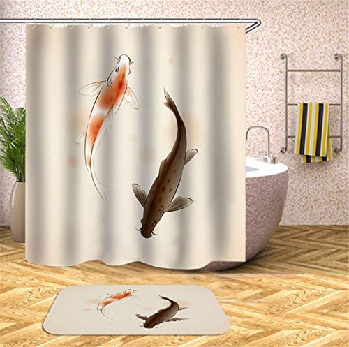 FANSU Duschvorhang Anti-Schimmel Wasserdicht Antibakteriell 3D Fisch Drucken, 100% Polyester Transparent Karikatur Vorhang für Badzimmer Digitaldruck mit 12 Duschvorhangringe (180x180cm,B)