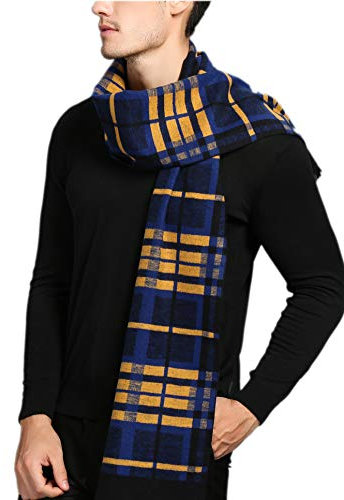 Prettystern Herren Weich SeidenSchal Wendenschal Fleece Schal Warm wie Wolle - Blau Gelb NQ06