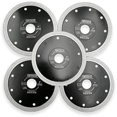 DT-DIATOOL Disque à Tronçonner Diamante 5 Pièces 125 mm Lame de Scie avec X Maille Turbo pour Porcelaine Tuile Marbre Céramique Granit