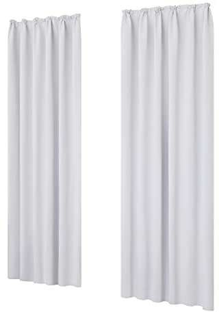 Deconovo Vorhang Blickdicht Gardinen Lärmschutz mit Kräuselband Thermo Vorhänge Fenstervorhang, 260x140 cm(HöhexBreite), Silber Grau, 2er Set