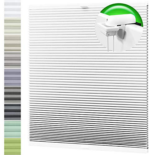 HORIVERT Wabenplissee Weiß 90x140 cm (B x H) mit Klemmträgern, mit Eco Dichtungspads, ohne Bohren, Doppelplissee | Plissee| Faltrollo, Weiße Rückseite, Klemmfix, leichte Montage mit Video