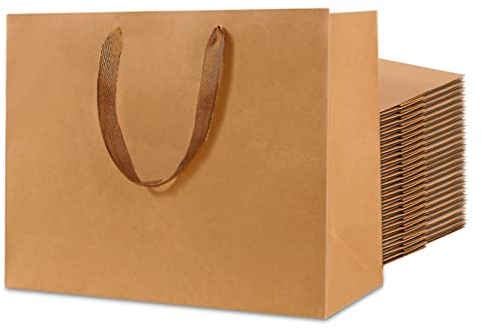 10 Stück Kraftpapiertüten, extra große Geschenktüten 40 x 15 x 30 cm | braune Geschenktüten mit Griffen, Einkaufstaschen, Einzelhandelstüten, Papiertüten