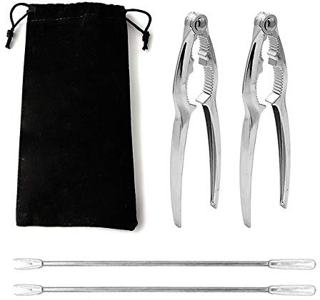 Ensemble d'outils pour fruits de mer, 4 outils pour ouvrir les fruits de mer comprenant 2 crabes et casse-noix et 2 fourchettes à fruits de mer en acier inoxydable (un sac de rangement gratuit).