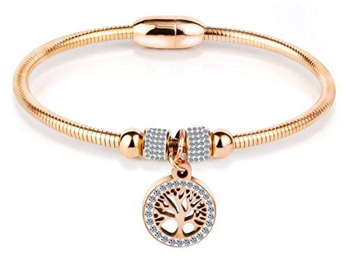 MZC Jewelry Family Tree of Life Bangle Bracelet Gold/Silver/Rose Gold Plated Stainless Steel Charm Bracelet for Women, 2 25 inch, Stainless Steel, stainless-steel