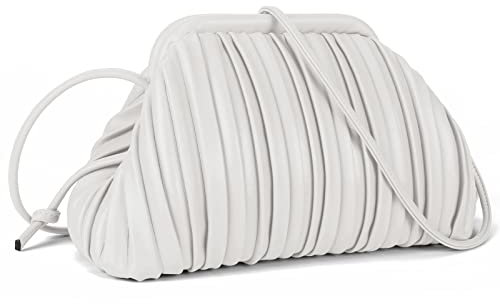 Clutch-Geldbörse und Knödeltasche für Damen, Designer-Wolken-Handtasche und gerüschte Tasche mit abnehmbarem Schultergurt, weiches PU-Leder, Weiß