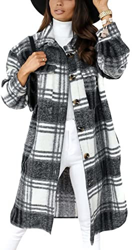 YMING Femme Chemises à Carreaux Longues Vintage Chemises De Petit Ami Chemises De Bûcheron à Manches Longues Gris Foncé S