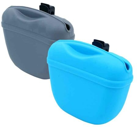 Hsthe Sea Silicone Dog Treat Bags,2 Pack Dog Walking Bags, Pet Training Bags with Magnetic Closure and Leash Clip,Dog Walking Treat Bags,Puppy Training Food Holder,Outdoor Portable Dog Food Container