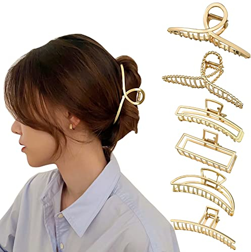 6x Grande Pince à Cheveux Antidérapantes, Barrettes Pince à Cheveux en Métal Doré, Clip de Griffe de Cheveux, Épingle à Cheveux pour Cheveux Épais ou Mince, Accessoires Cheveux Mode pour Femme Fille