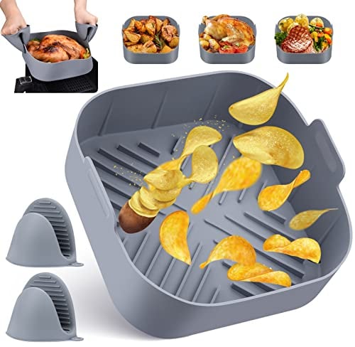 Cestino per Friggitrice ad Aria in Silicone, BISNIE Teglie per Friggitrice ad Aria, Reusable Silicone Pot per Friggitrice ad Aria, Adatti per forno ad Aria, Forni Microonde, Stampi per Torte (20cm)