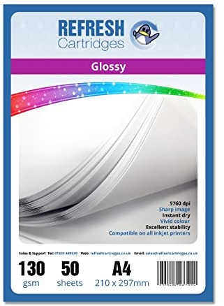 Refresh Cartridges Glossy Coated A4 Professional Inkjet Photo Paper 130gsm - 50 Sheets