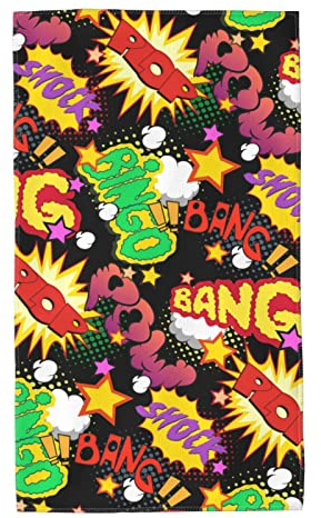 Schwarze Comic Book Explosion Handtücher Mikrofaser-Waschlappen Gesichtsreinigung Gesichtstuch für Damen Herren Super saugfähig, schnell trocknend, weich, leicht, Handtuch für Badezimmer, Pool, Fitne