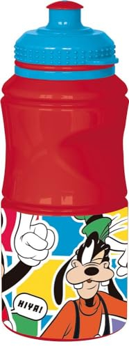 STOR Tataway in viaggio si cresce Disney Mickey Mouse Mickey Mouse rote Plastikwasserflasche für Kinder 380 ml mit Anti-Tropf-Verschluss und Anti-Rutsch-Band, Rot