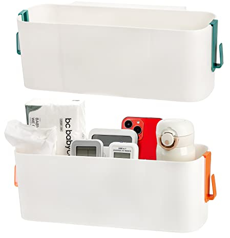 Yopay 2 Pack Bedside Caddy Organizer, Plastic Bunk Bed Shelf, Dorm Bedside Holder, Multi Storage Pocket Holder for Kids Loft Bed Rail Rv Bathroom College with Hook