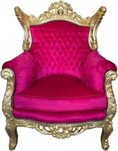 Casa Padrino Barock Sessel Pink/Gold - Handgefertigter Massivholz Wohnzimmer Sessel - Antik Stil Wohnzimmer Sessel - Wohnzimmer Möbel im Barockstil - Barock Möbel