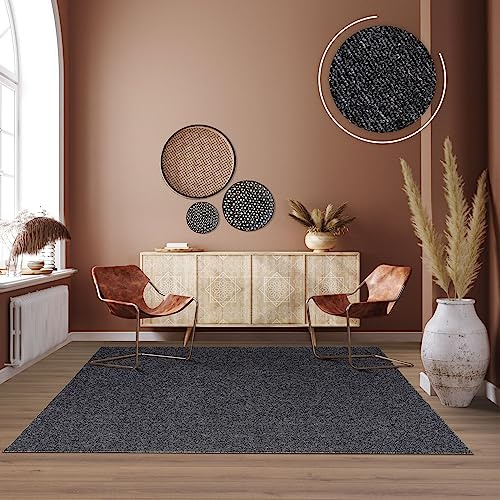 TT Home Waschbarer Wohnzimmer Teppich Esszimmer Kurzflor Unifarben Melierte Optik Modern, Farbe:Anthrazit, Größe:133x190 cm