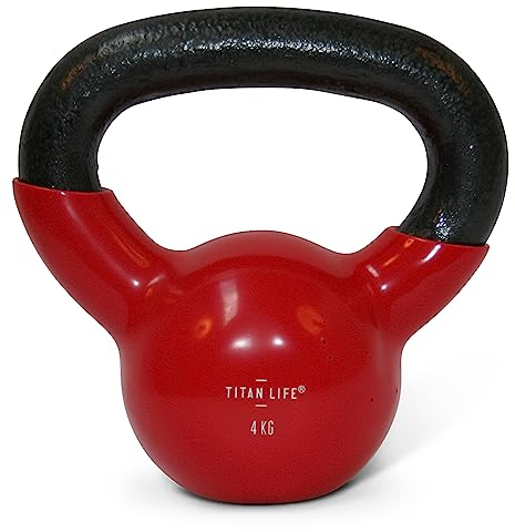 TITAN LIFE Kettlebell 4kg. Rot. Professionelle Kugelhantel. Robustes Gusseisen mit Vinylbeschichtung. Freundlich für Boden. Rutschfester Griff. Ideal für Anfänger und Fortgeschrittene