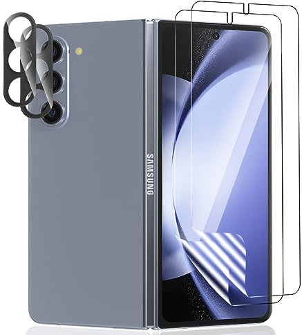 Yiunssy Protection pour Samsung Galaxy Z Fold 5 Protecteur d'écran, Film TPU Flexible 2 Pièces + 2 Pièces Samsung Galaxy Z Fold 5 Verre Trempé Protection d'objectif