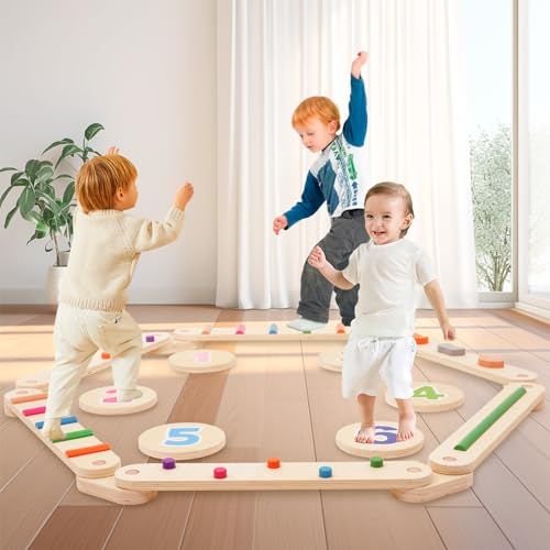 Siairo Schwebebalken aus Holz mit Balance-Trittsteinen, Holz-Balance-Board, Montessori-Spielzeug, Koordination, Beweglichkeit und Stärke, Hindernislauf für Kleinkinder, bestes Geschenk für Kinder