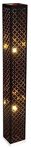 GLOBO Stehlampe Stoff Standlampe Designleuchte schwarz Wohnzimmer mit Textilschirm Blattgold, Metall silber, 2x E27, LxBxH 15x15x118 cm
