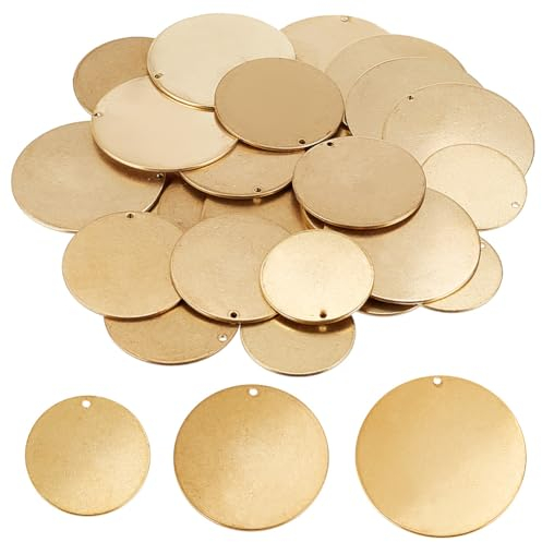 PH PandaHall 30 Stück 3 Größen Messing Stempelrohlinge 25 30 35mm Runde Rohlinge Aus Metall Kreisanhänger Goldene Massive Münzen Schmuckstempel Anhänger Für Ohrring Anhänger Charm Schmuckherstellung