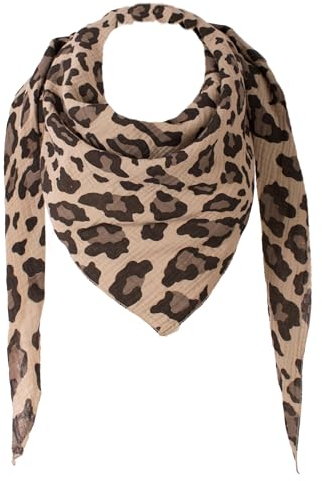 stylx XXL Tuch 23 Farben Farbwahl Halstuch Musselintuch Musselin Damen Damenhalstuch Dreieckstuch Schal Herren Männer Frauen Herrenhalstuch Dreieckig leicht (einlagig) (Leo groß beige)