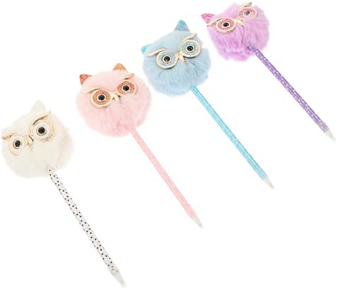 NAMOARLY 4pcs Multi-color Fluffy Owl Hanging Ballpoint Pens, Adorable Household Writing Accessories, Neutral Gel Ink for Students and Girls