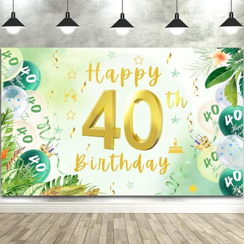 40. Geburtstag Deko Frauen Männer,Grün Gold 40 Geburtstag Deko Banner,Deko 40. Geburtstag, Geburtstagsdeko 40 Jahre,Banner Geburtstag 40,Extra Große Stoff Hintergrund Geburtstags Party Deko 185×110cm