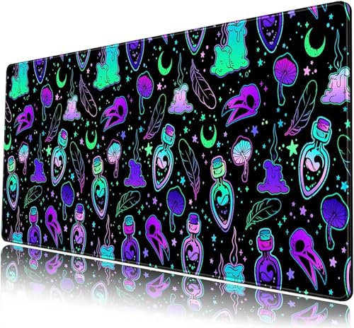 Tapis de Souris Gaming XXL 700x300x3mm Grand Tapis de Souris avec Base en Caoutchouc Antidérapant Surface Spéciale Améliore la Précision et la Vitesse pour Gamer PC (Violet Cyan Noir)