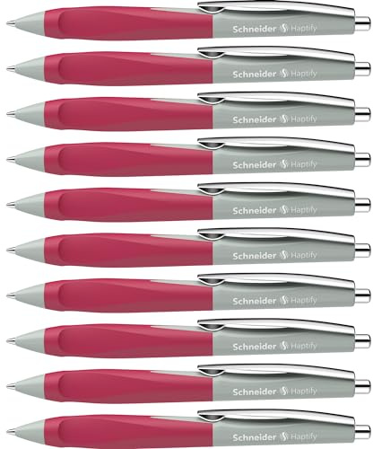Schneider Haptify Kugelschreiber, 10er Pack, Salbei-Grau-Magenta | Gummierter Drei-Flächen-Griff, dokumentenecht, nachfüllbar, Strichstärke M, verschleißfeste Edelstahlspitze