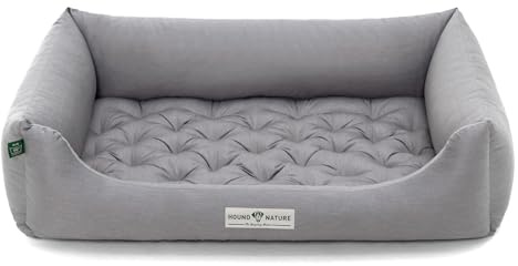 HOUND & NATURE | Orthopädisches Hundebett Zermatt, Gr. XL für Grosse Hunde mit hohem Rand, Kuscheliges Hundesofa mit Hundekissen waschbar (XL - 115x85 cm, Hellgrau)