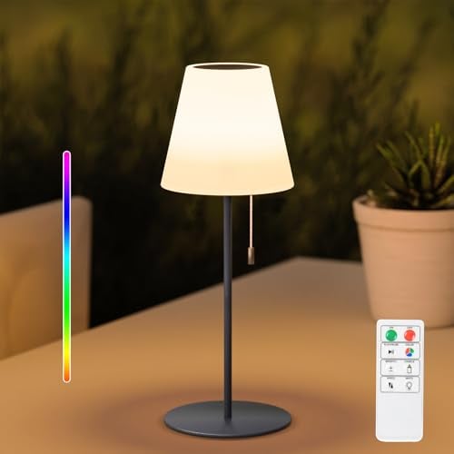 NiceBuy Solar Tischlampe Outdoor Led Tischleuchte Akku Und USB Aufladbar Mit Fernbedienung,Tischlampe Kabellos Dimmbar RGB 8 Farben Wasserdicht IP44 FüR Camping Garten AußEn(Grau)