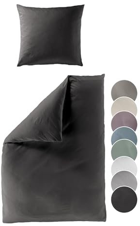 liebling Satin Bettwäsche Graphit grau, 1 x Bettbezug 220 x 240 cm + 2 x Kissenbezug 40 x 80, Bettzeug aus 100% seidig weicher Baumwolle, 60 Grad, Ökotex Made in Green