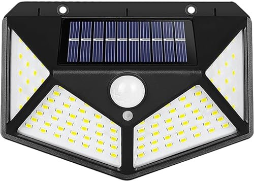 Stock Líder-Luz Solar Exterior Con Sensor De Movimiento, Foco Solar 100 Leds, Luces Solares Led Sin Cable Exterior Jardin, Impermeable, Para Garaje, Patio, Piscina. 600Lm, 5.5V, 1W