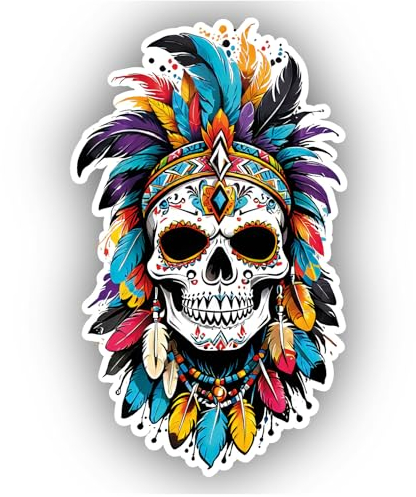 Samunshi® Bunter Indianer Totenkopf Aufkleber Autoaufkleber für Motorrad Fahrrad Roller oder Auto Sticker Fahrrad Mtb Mountainbike Comic Cartoon Skull Sticker 10cm Bunter Indianer Totenkopf