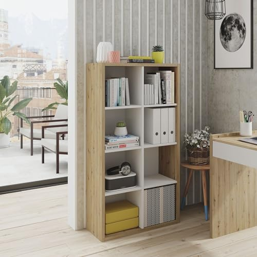 möbelando Bücherregal >Noa< in Artik Weiß/Nodi-Eiche - 72x136x33 (BxHxT)