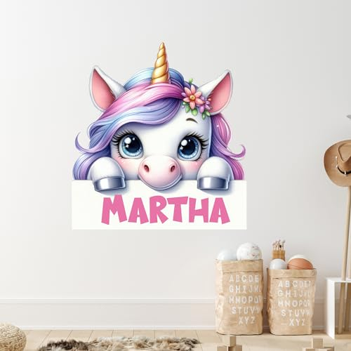 GRAZDesign Wandtattoo Einhorn mit Namen personalisiert, Wandaufkleber Kinderzimmer Türaufkleber Schrank Aufkleber selbstklebend - 32x30cm