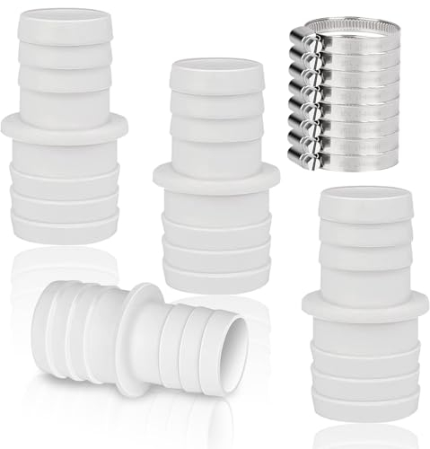 Beatific 4 Stück Poolschlauch Verbinder, Schlauchverbinder 32mm auf 38mm, Doppelschlauchtülle, Poolschlauchanschluss Schlauchkupplungsadapter, Pool Adapter mit 8 Edelstahl Schlauchschellen (Weiß)