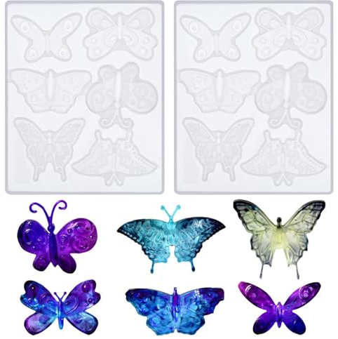 Lot de 2 moules en silicone 3D en forme de papillon en résine époxy pour porte-clés, boucles d'oreilles, colliers, broches, loisirs créatifs, cadeaux (2)