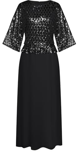 GRACE KARIN Partykleider Damen Vintage Rockabilly Abendkleid Langarm Pailletten Kleid Rundhals L Schwarz -2