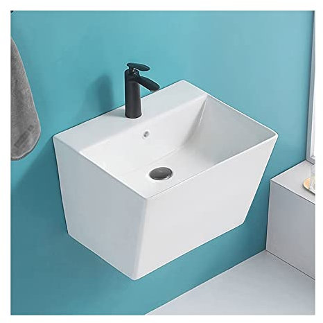 Waschbecken Weißes Badezimmer-Waschbecken zur Wandmontage, Keramik-Wandwaschbecken, Kunstwaschbecken for Toilette, Waschtischunterschrank mit schwarzem Wasserhahn und Abfluss Aufsatzwaschbecken für Ba