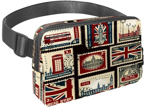 Hüfttasche für Damen und Herren, Outdoor-Hüfttasche, schlank, Laufgürtel, Bauchtasche für Spaziergänge, Joggen, Wandern, Reisen, Workout – Union Jack Big Ben London Briefmarken, multi,