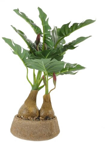 GREENADSCAPE Pianta in vaso con foglia di falsa bonsai di monstera artificiale piante tropicali artificiali piante artificiali fake plants piante per arredo bagno pianta finta Green