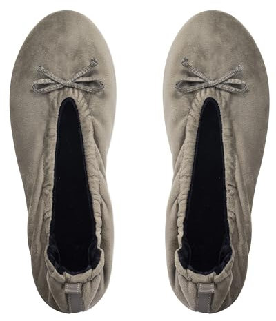 GLOVE STORY Pantofole Ballerina da Interno da Donna in Velluto con Suola in Morbida Pelle e Fiocco - Materiale Morbido Confortevole - Pantofole Ballerina da Donna Morbide - Realizzate a Mano (Taupe M)