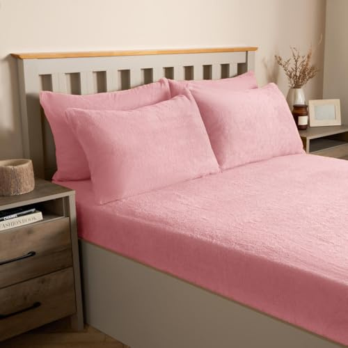 OHS 2 Pack Pink Fleece Pillow Case, Winter Warm Teddy Pillow Cases Cosy Soft Bear Pillowcases Fluffy Fleece Hotel Quality Thermal Pillowcases Luxury Bedding