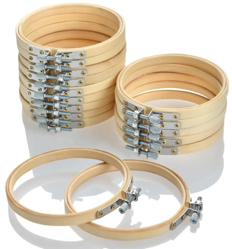 Telaio da Ricamo, Bambù Cerchi da Ricamo 10 cm Croce Ricamo Hoops Piccoli Telai Circolari in bambù per Cucito a Mano Decorazione e Progetti Fai da Te e Cucito(16 PCS)