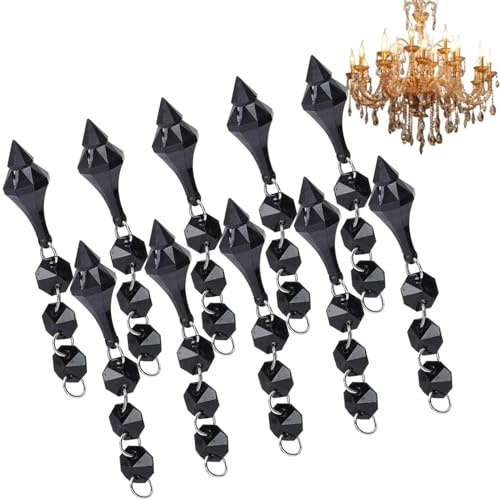 10 Stück tropfenförmige Acryl-Kristall-Tropfenperlen, hängende Perlen | Kronleuchter, Perlen, Lampenkette, Kristall, tropfenförmige Ornamente, unregelmäßige Perlenverzierung für (Black)