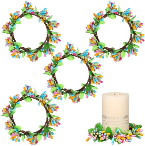 DEARMAMY -Kerzenringe Kränze 4 Mini-Beeren-Kerzenringe Künstliche Ostereier Kerzenhalter Hängegirlande Für Frühling Ostern Zuhause Party Tischdekoration Dekoration