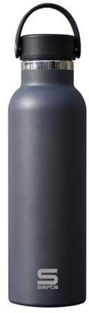 SAFTA ANTRACITA - Botella Termo, Botella de Agua, Acero Inoxidable, Doble Aislamiento, 12h de Bebida Caliente y 24h de Bebida Fría, 7.3x25 cm, 600 ml