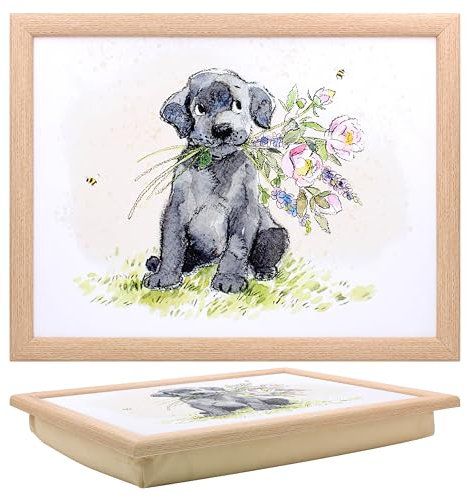 The Leonardo Collection Paper Shed Design Dog with Flowers Laptray With Bean Bag for Serving Dishes | Lovely Lap Trays for Eating on Lap for Dinner or Breatfast | Newly Designed Food Trays for Lap