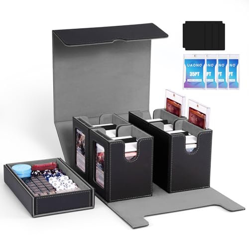 UAONO card deck box für MTG Commander Deck, 5 in 1 Kartenaufbewahrungsbox mit Display für über 400 doppelseitig gesleevte Karten, Deckhülle für MTG/PTCG/Yugioh/TCG mit Würfelfach (Schwarz)